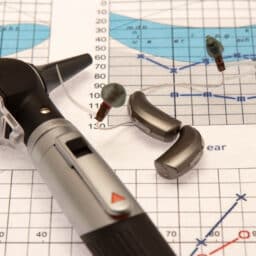 Otoscope and Hearing Aids Close up on a Audiogram